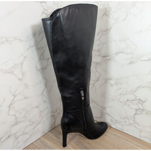 Nine West Women's Sancha Black Leather Knee-High Stiletto Boots Wide Calf 6.5 - Picture 10 of 14